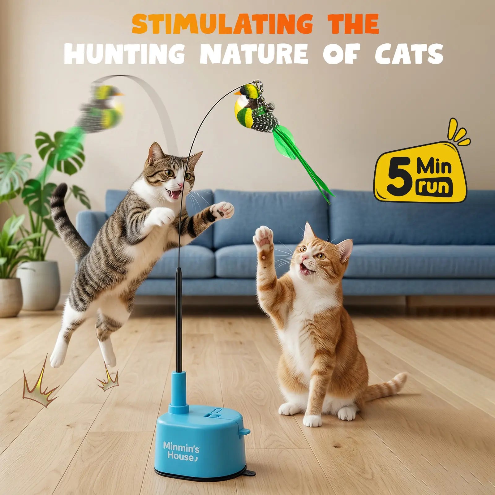 Interactive 360° Flying Bird Cat Toy – Automatic USB Rechargeable Self-Play Teaser with Suction Base