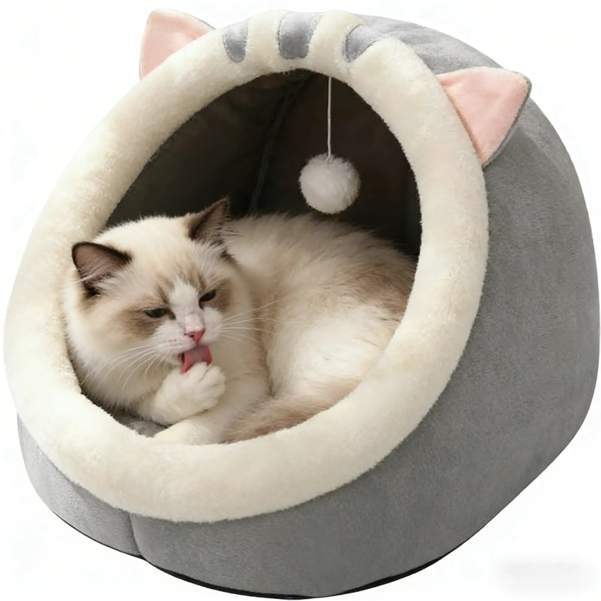 Cozy Cat Cave Bed – Plush Enclosed Kitten House, Warm & Washable Hideaway