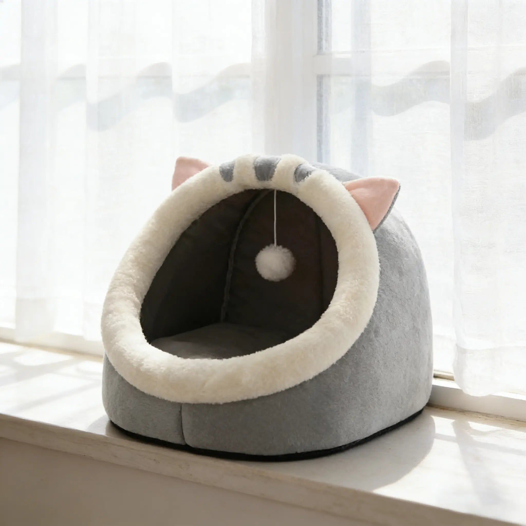 Cozy Cat Cave Bed – Plush Enclosed Kitten House, Warm & Washable Hideaway