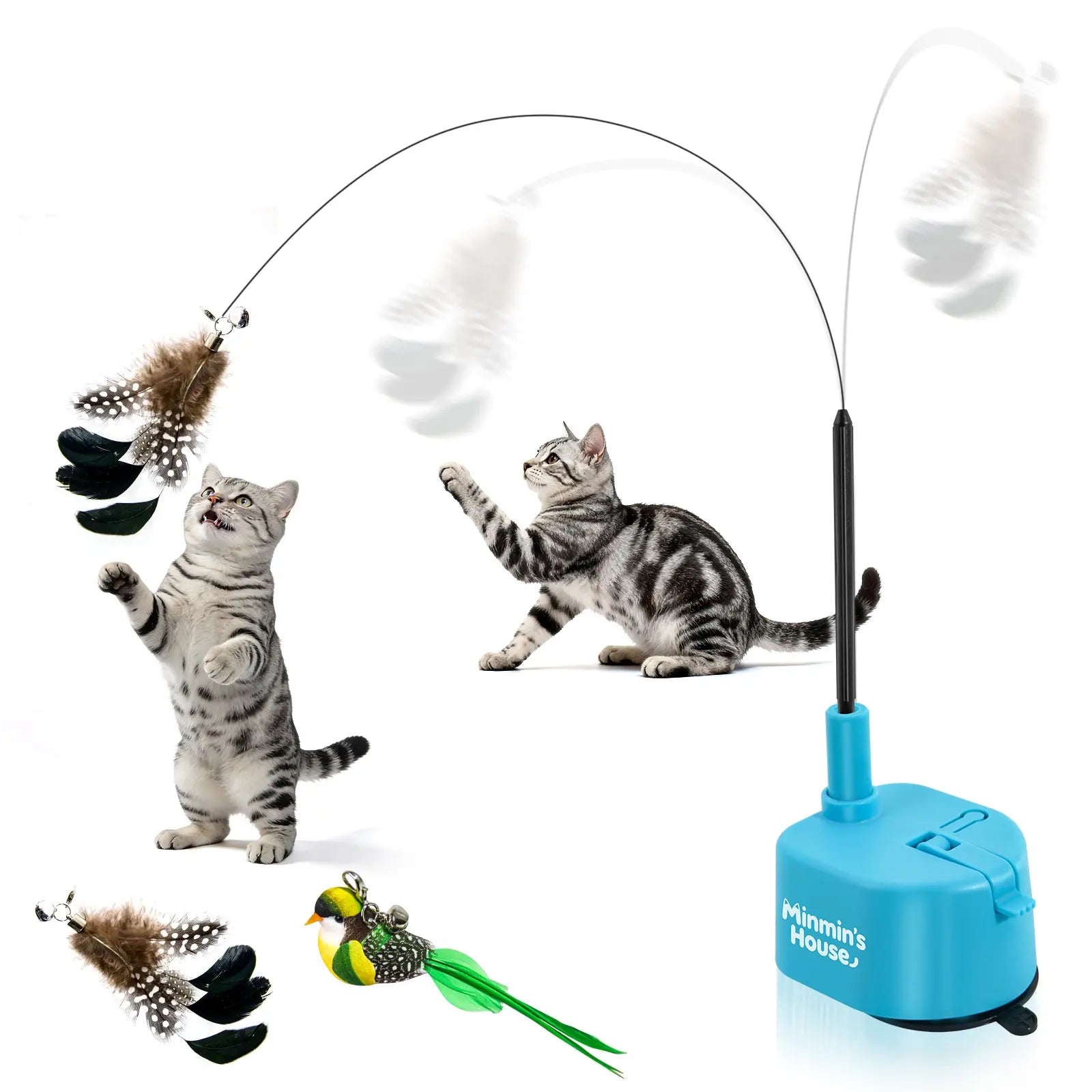 Interactive 360° Flying Bird Cat Toy – Automatic USB Rechargeable Self-Play Teaser with Suction Base