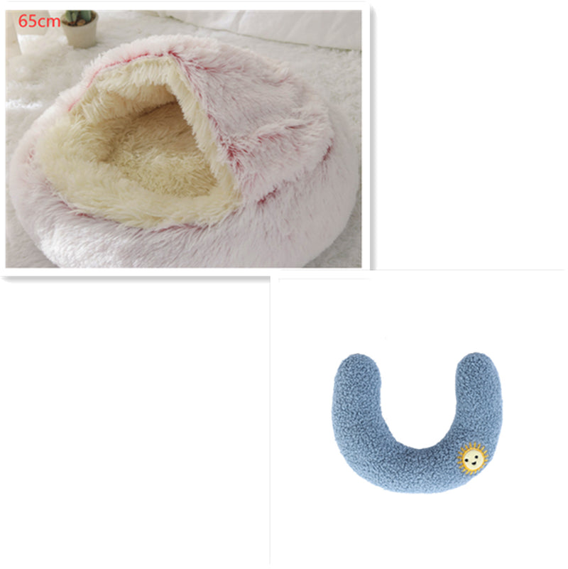 2-in-1 Round Plush Pet Bed – Warm Winter Cat & Dog Nest House
