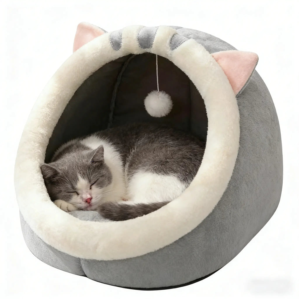 Cozy Cat Cave Bed – Plush Enclosed Kitten House, Warm & Washable Hideaway