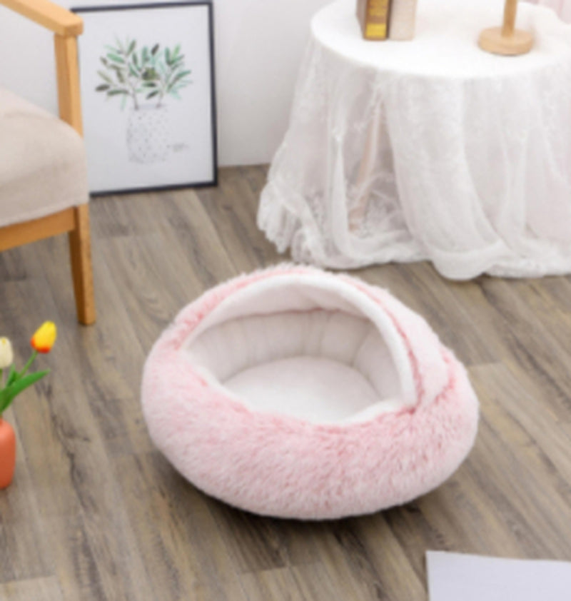 2-in-1 Round Plush Pet Bed – Warm Winter Cat & Dog Nest House