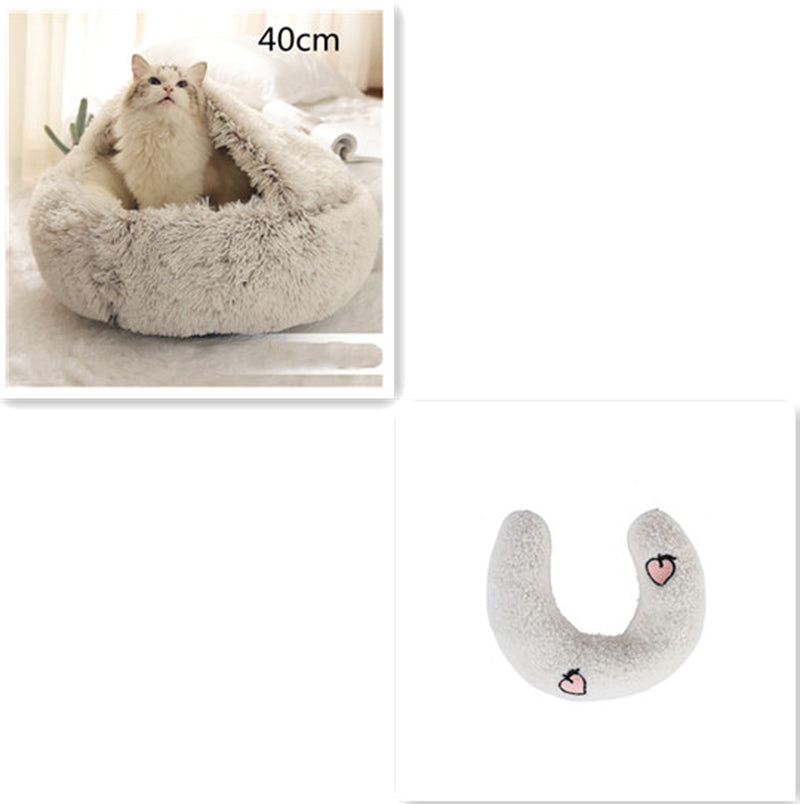 2-in-1 Round Plush Pet Bed – Warm Winter Cat & Dog Nest House