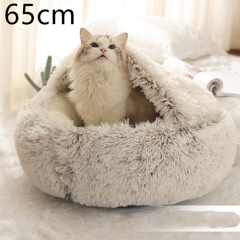 2-in-1 Round Plush Pet Bed – Warm Winter Cat & Dog Nest House