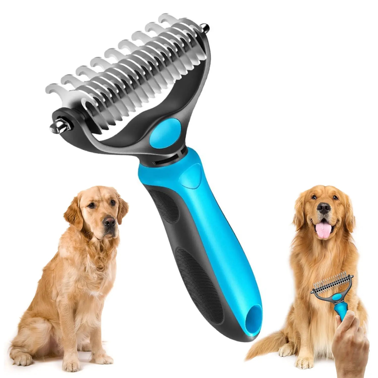 Double-Sided Pet Grooming Brush – Shedding & Dematting Undercoat Rake for Dogs & Cats