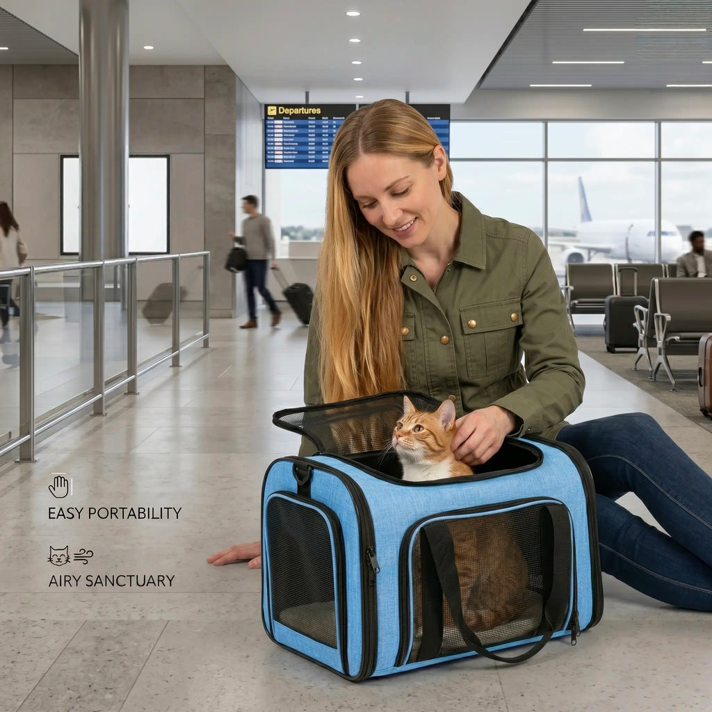 Portable Pet Carrier Bag – Airline-Approved Soft Travel Crate for Cats & Small Dogs, Breathable & Foldable