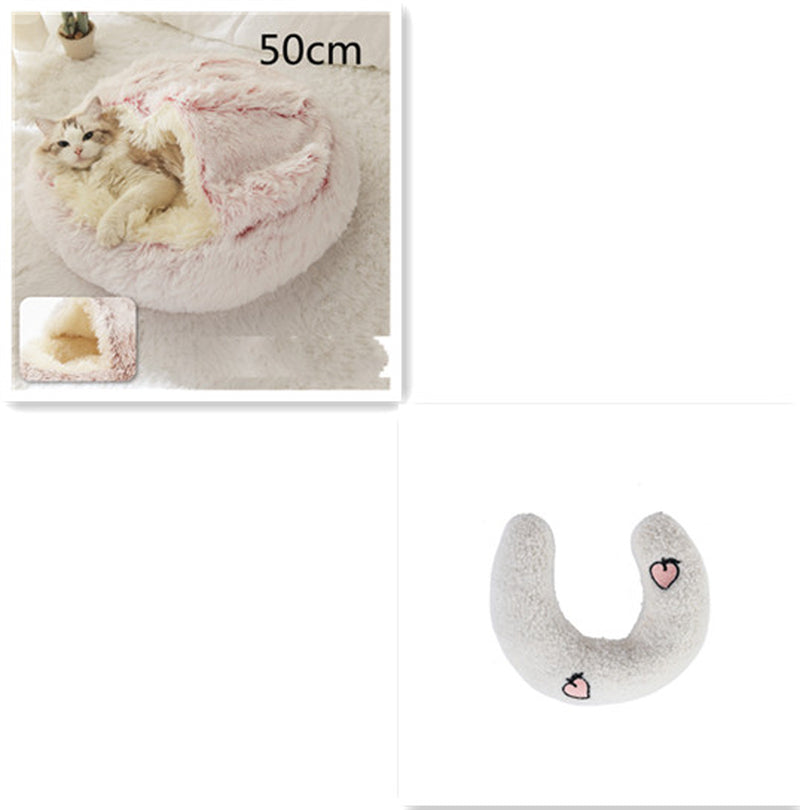 2-in-1 Round Plush Pet Bed – Warm Winter Cat & Dog Nest House