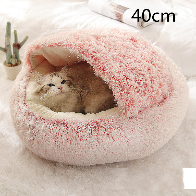 2-in-1 Round Plush Pet Bed – Warm Winter Cat & Dog Nest House