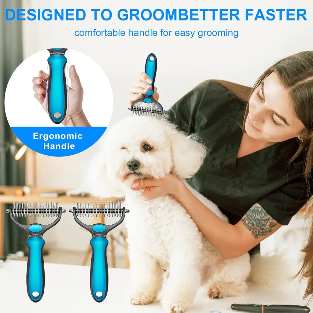 Double-Sided Pet Grooming Brush – Shedding & Dematting Undercoat Rake for Dogs & Cats