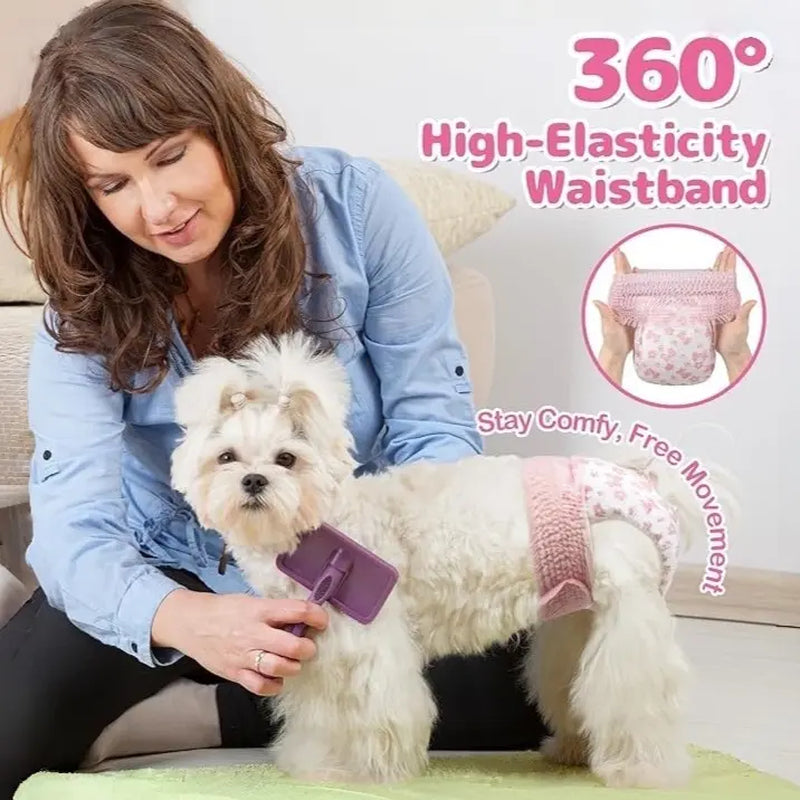 Disposable Female Dog Diapers – 360° Stretchy Waist, Leak-Proof, Super-Absorbent, Rapid-Dry Pet Diapers for Heat Cycle