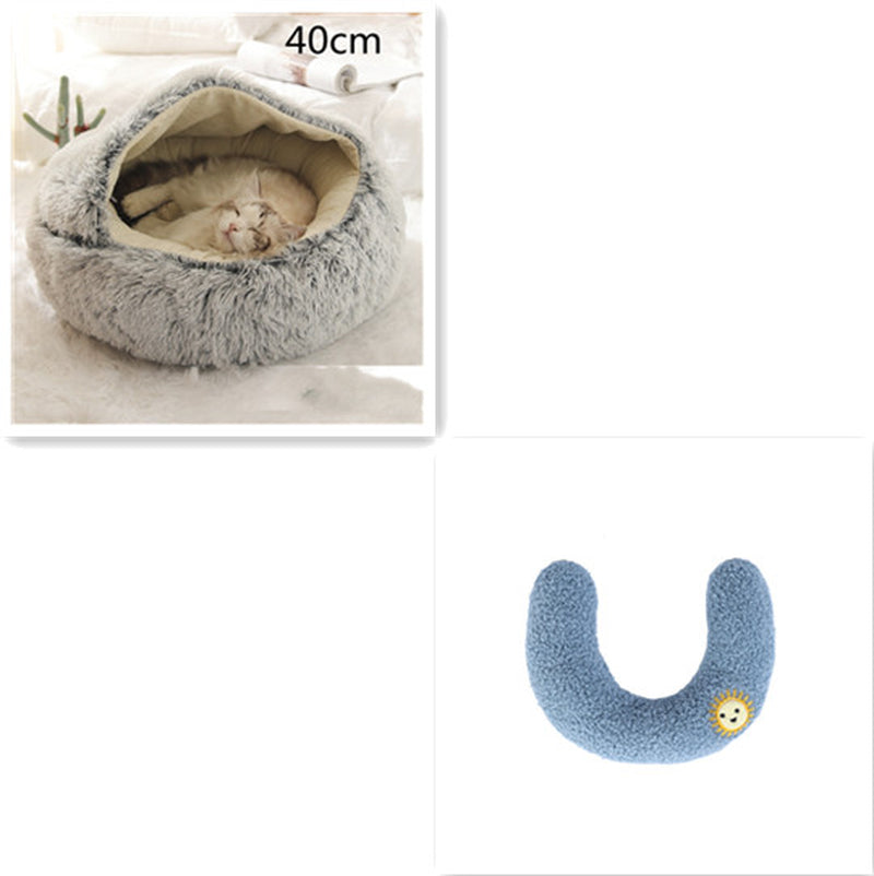 2-in-1 Round Plush Pet Bed – Warm Winter Cat & Dog Nest House